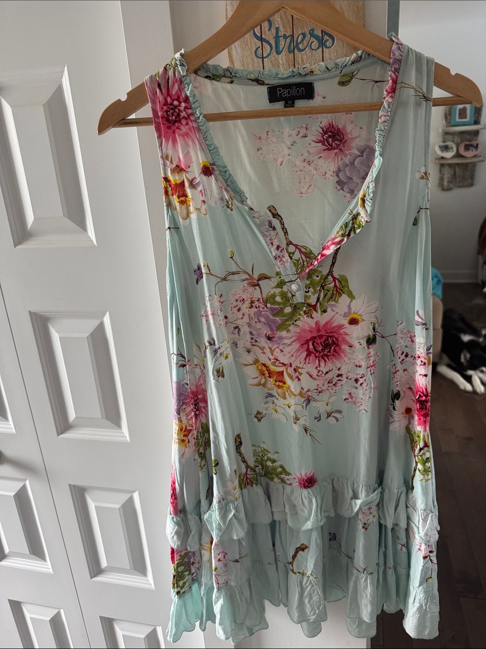 Papillon Blanc Mint Floral Tiered Ruffle Dress